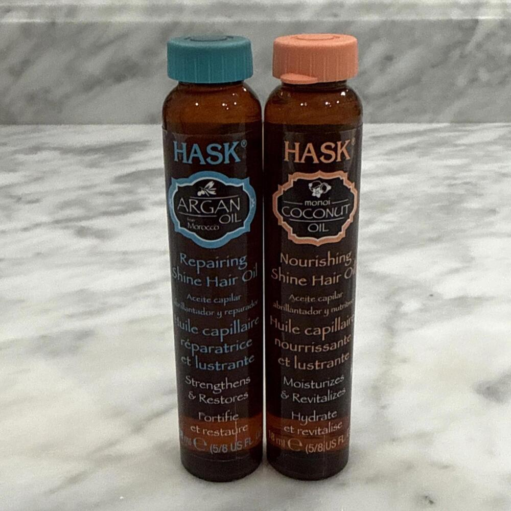 Two (2) Hask Argan Oil Repairing And Nourishing Shine Hair Oil 5/8 FL OZ